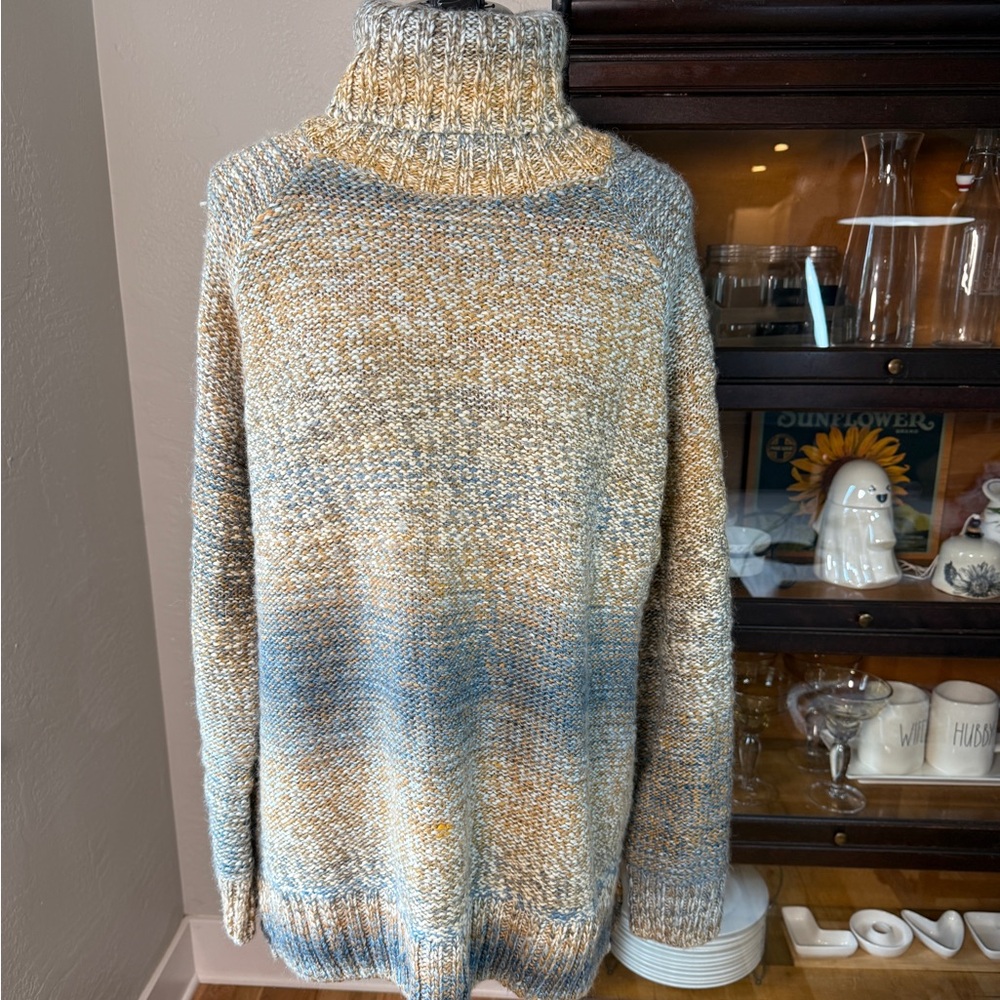 prAna Wool Blend Blue Ombré Turtleneck Chunky Knit Sweater Size L